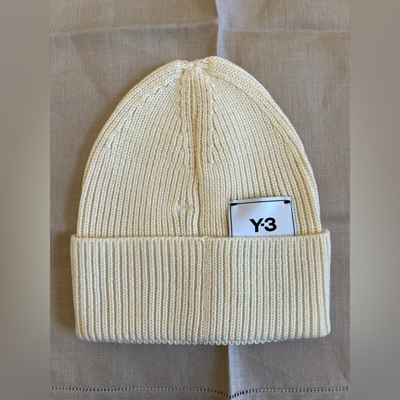 Y-3 Adidas Hat Unisex Classic Knit Beanie Creamy White One Size - Picture 10 of 10